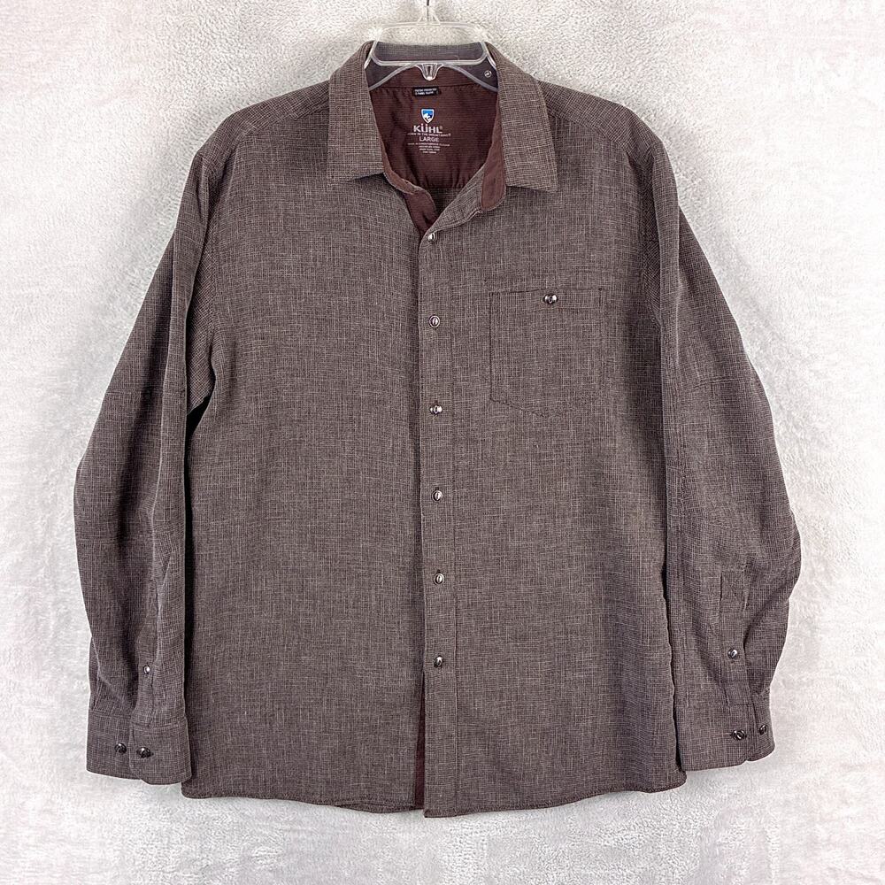 Kuhl Shirt Mens L Brown Uproar Stretch Preppy Hiking Camping Outdoors Travel